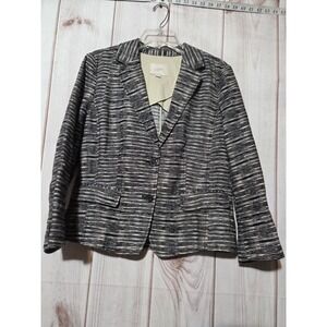 Ann Taylor LOFT Women Black White Striped 100% Linen Blazer Jacket Size 10